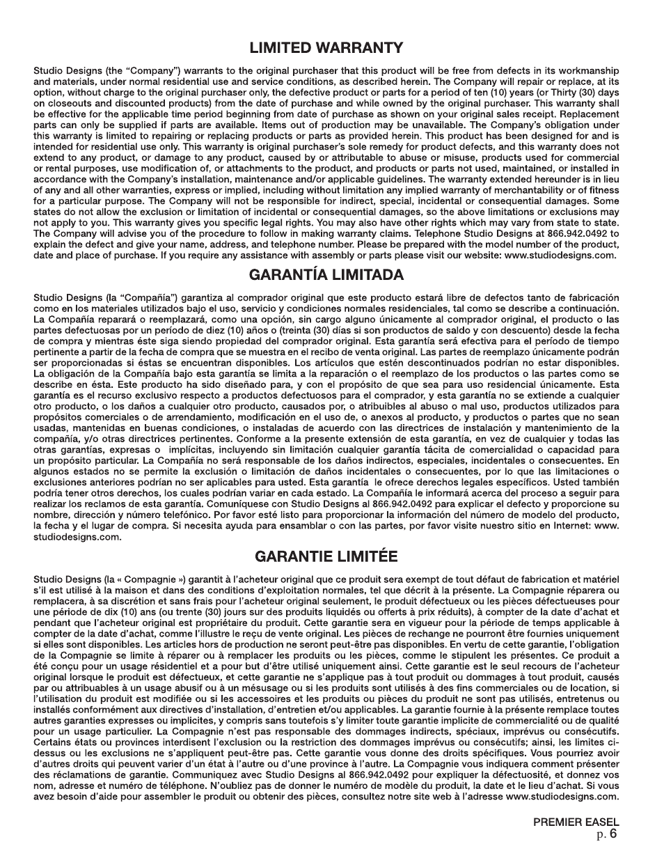 Studio Designs Premier Easel User Manual | Page 6 / 6