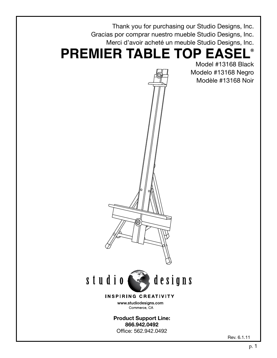 Studio Designs Premier Table Top Easel User Manual | 8 pages