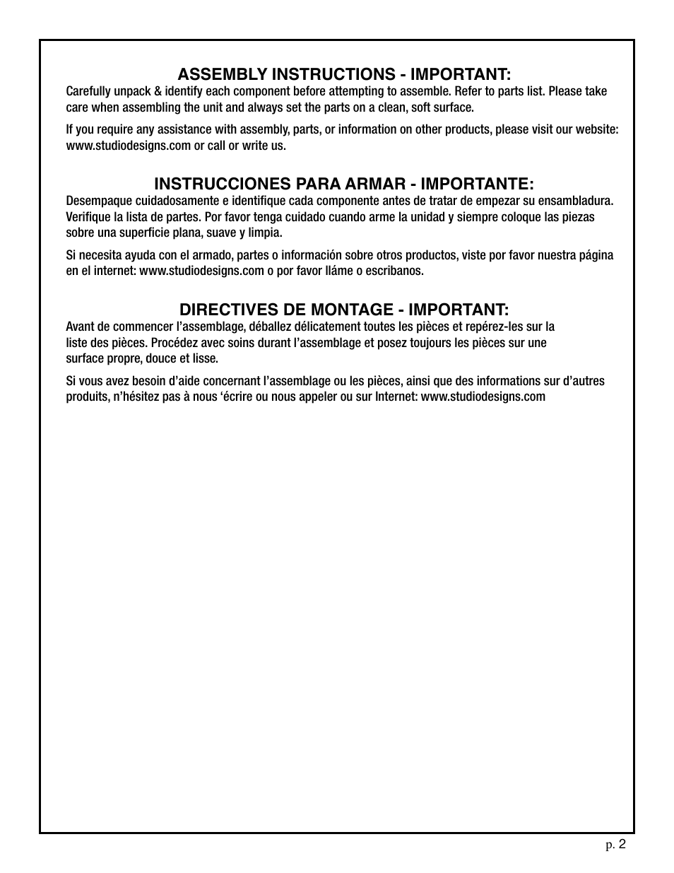 Studio Designs Premier Table Top Easel User Manual | Page 2 / 8