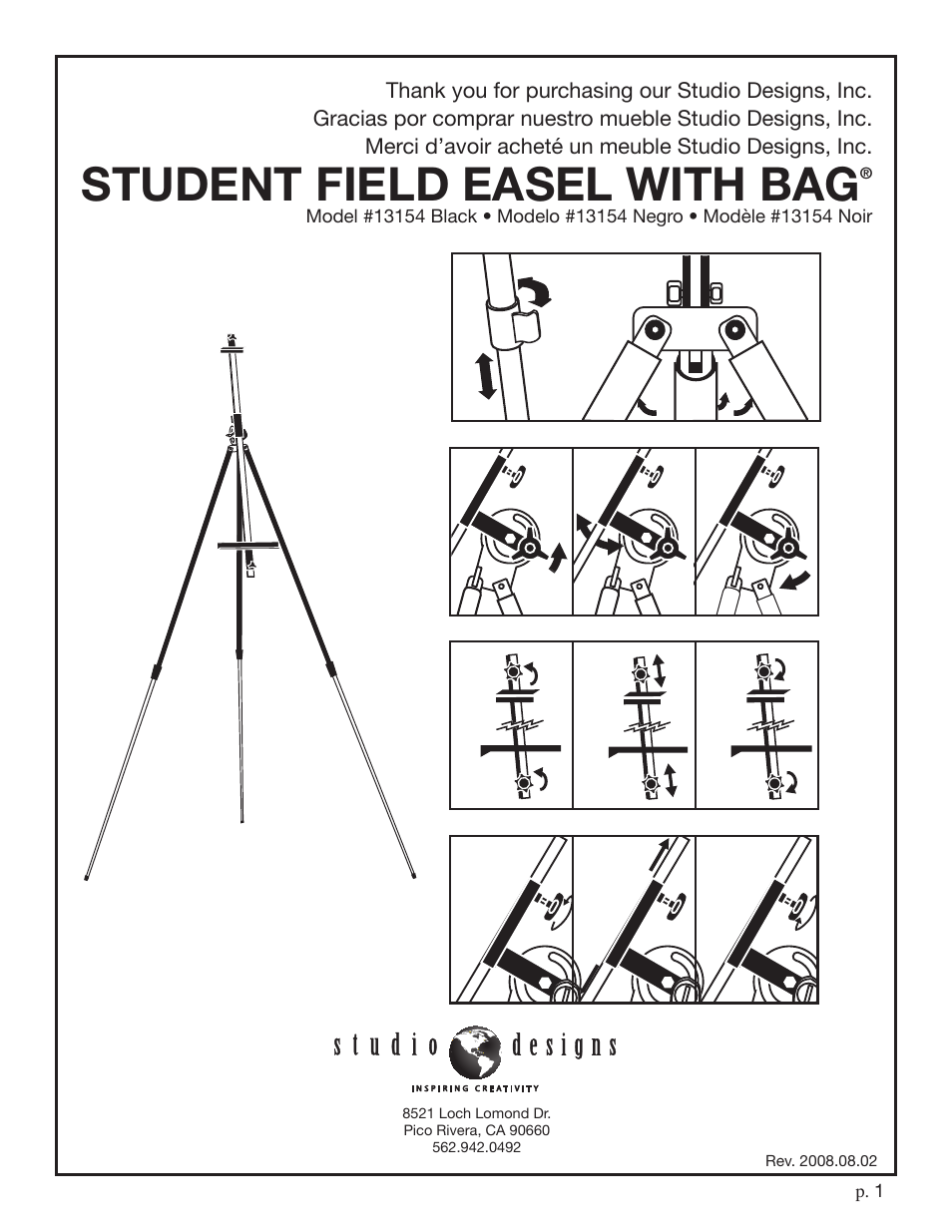 Studio Designs Student Field Easel with Bag User Manual | 2 pages