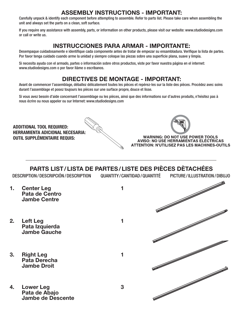 Studio Designs Studio Display Easel User Manual | Page 2 / 5