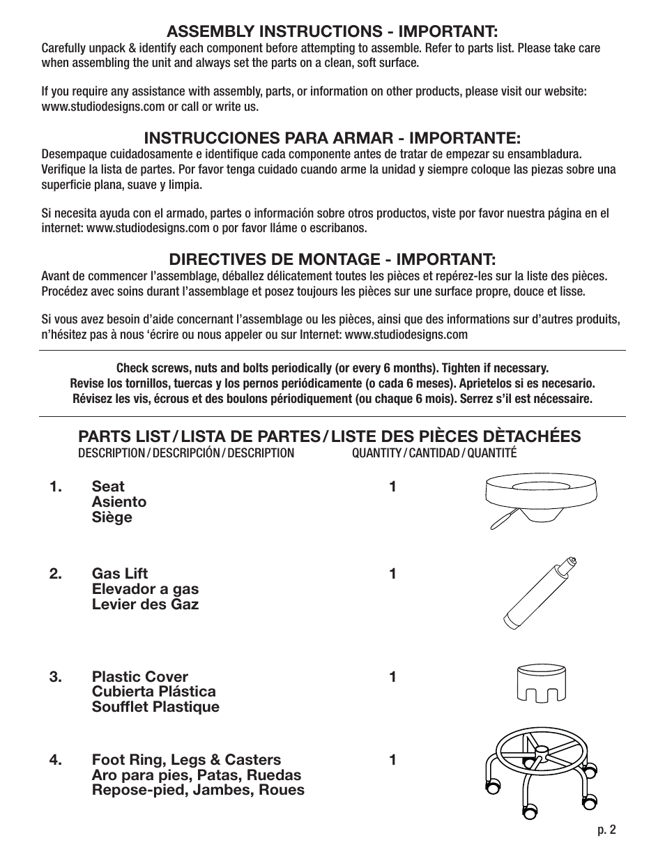 Studio Designs Studio Stool User Manual | Page 2 / 4