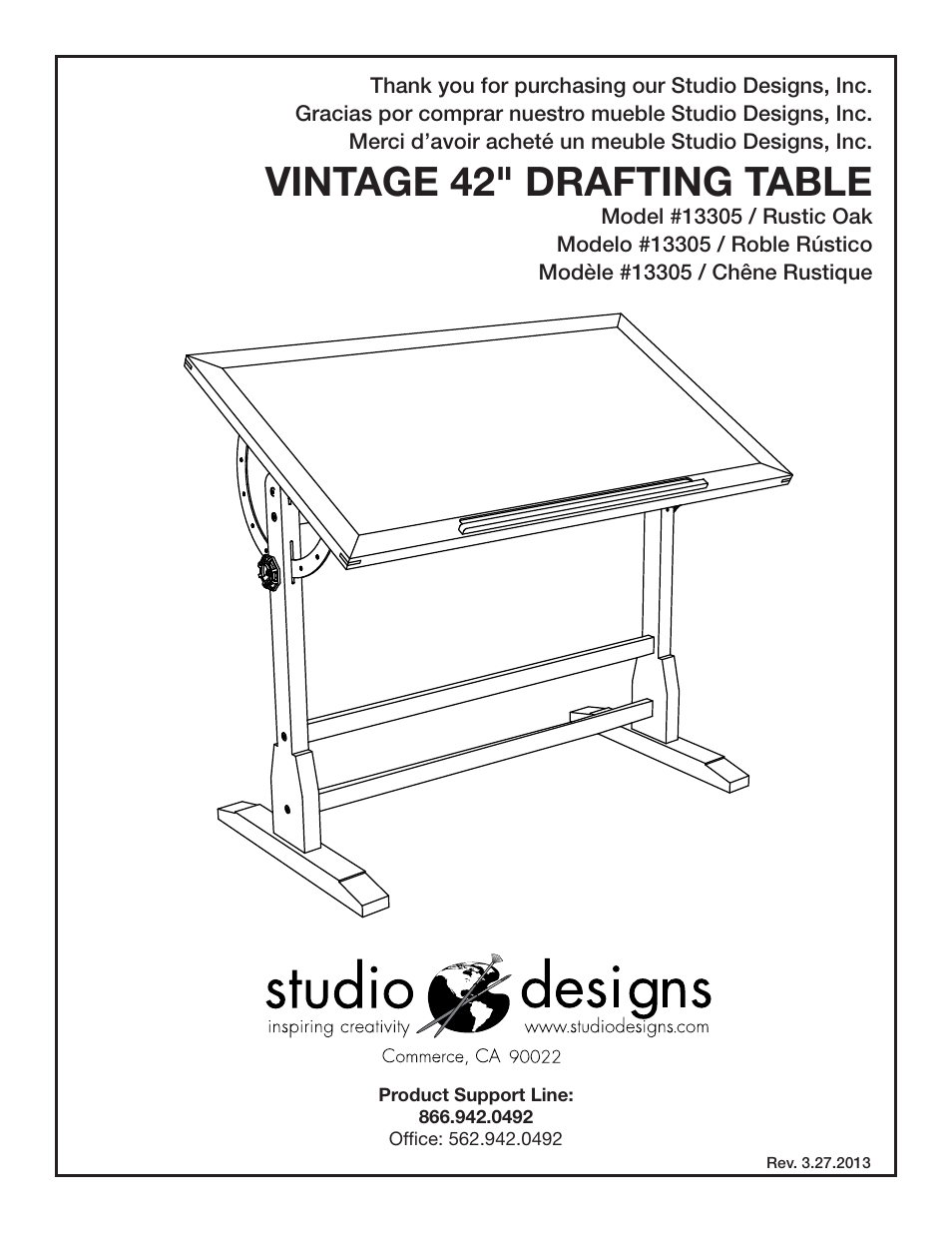 Studio Designs Vintage Drafting Table 42 inch User Manual | 9 pages