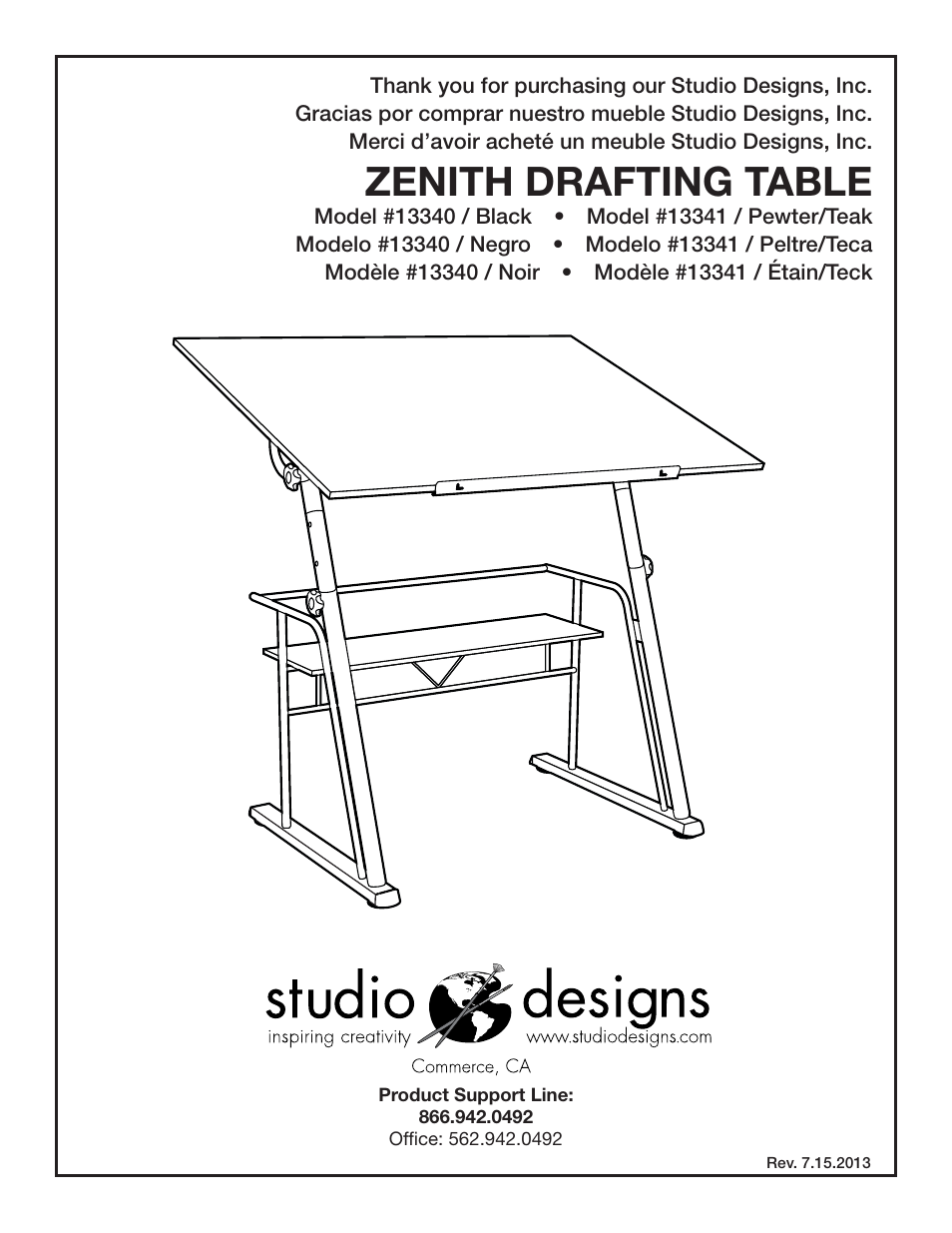 Studio Designs Zenith Drafting Table User Manual | 9 pages