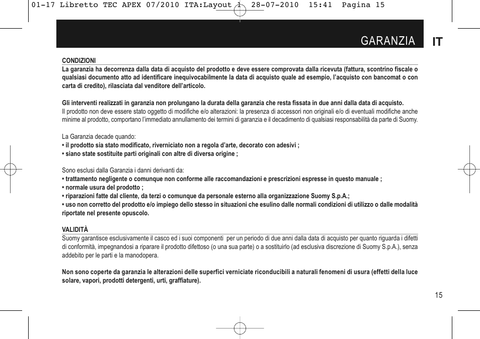 Garanzia it | SUOMY Apex User Manual | Page 17 / 100
