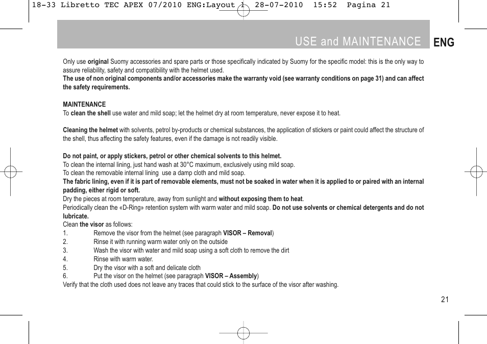 Use and maintenance eng | SUOMY Apex User Manual | Page 23 / 100