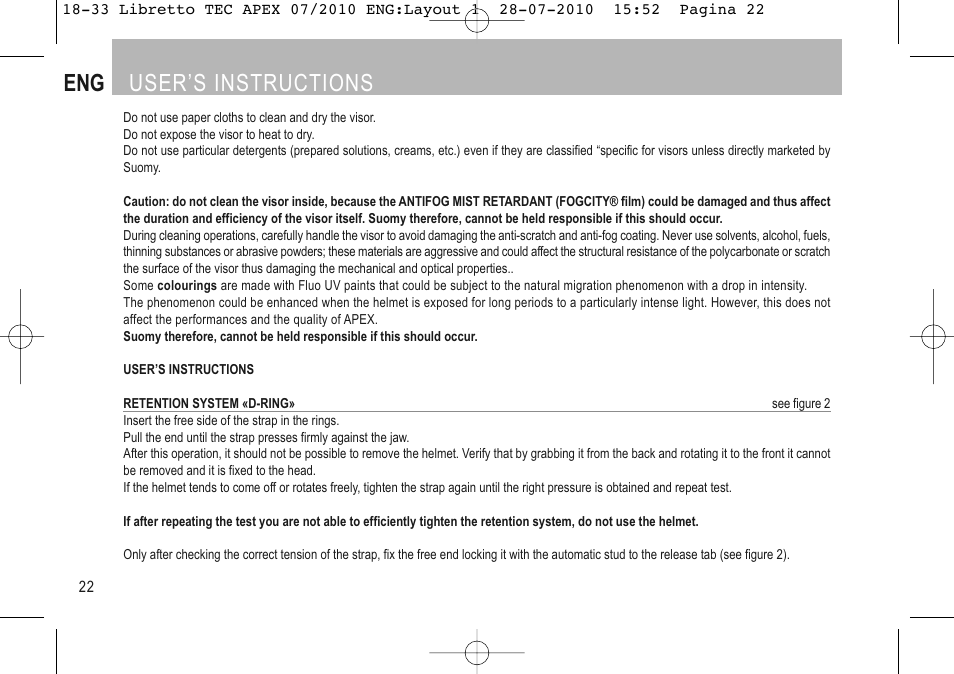 Eng user’s instructions | SUOMY Apex User Manual | Page 24 / 100