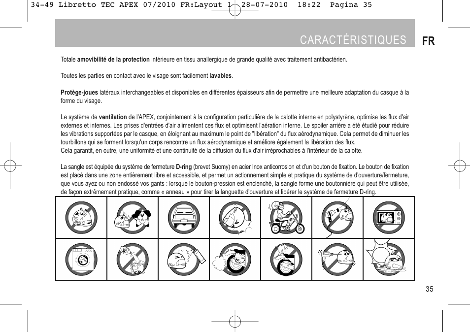 Caractéristiques fr | SUOMY Apex User Manual | Page 37 / 100
