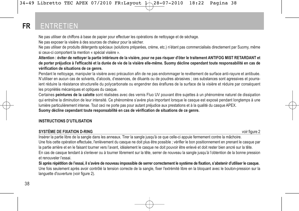 Fr entretien | SUOMY Apex User Manual | Page 40 / 100