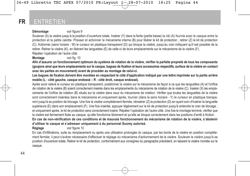 Fr entretien | SUOMY Apex User Manual | Page 46 / 100