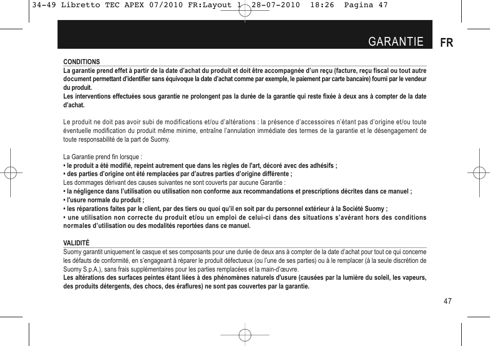 Garantie fr | SUOMY Apex User Manual | Page 49 / 100