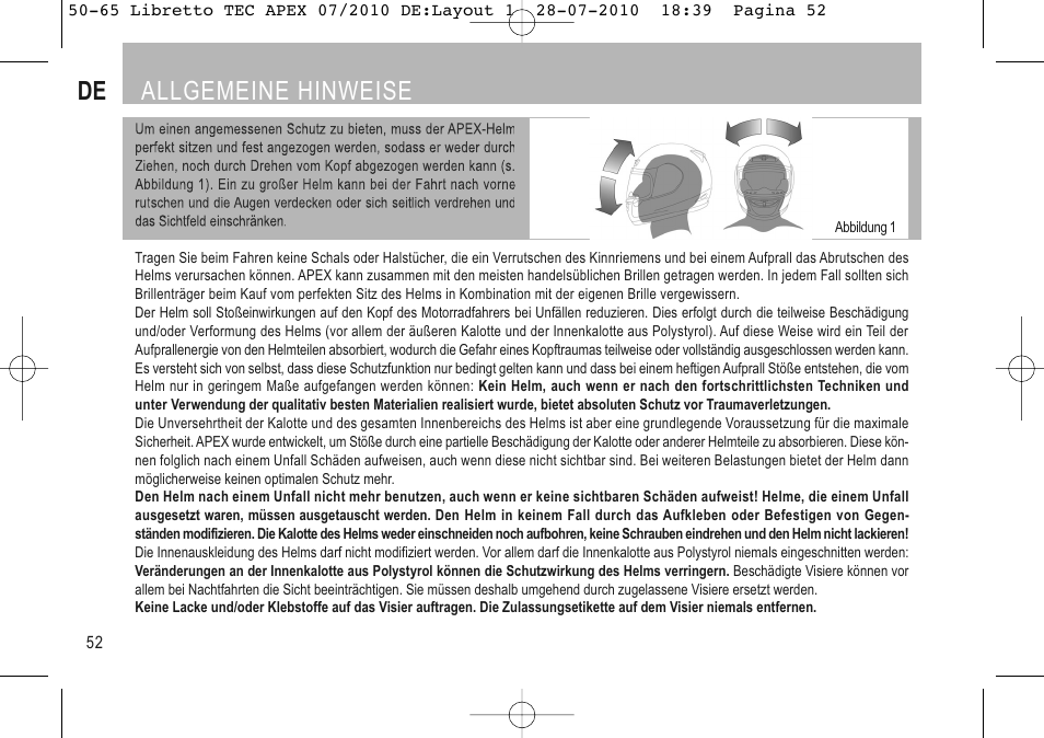 De allgemeine hinweise | SUOMY Apex User Manual | Page 54 / 100