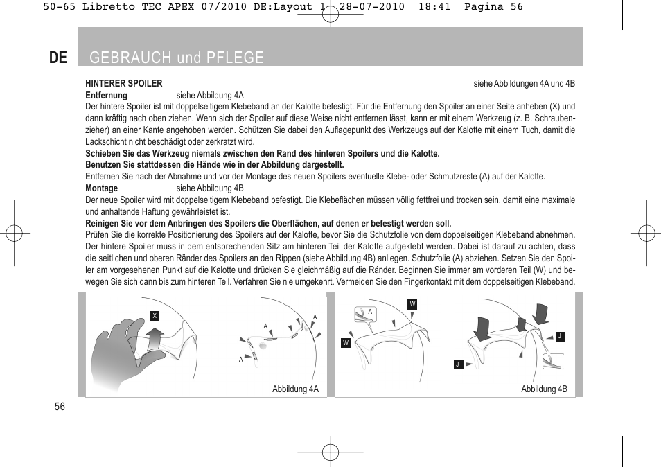 De gebrauch und pflege | SUOMY Apex User Manual | Page 58 / 100