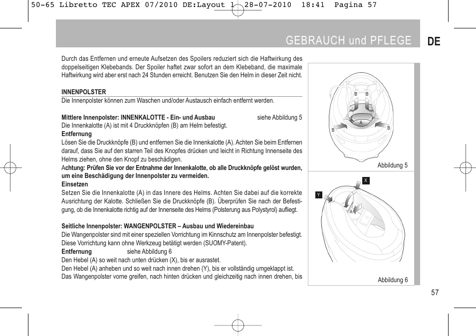 Gebrauch und pflege de | SUOMY Apex User Manual | Page 59 / 100
