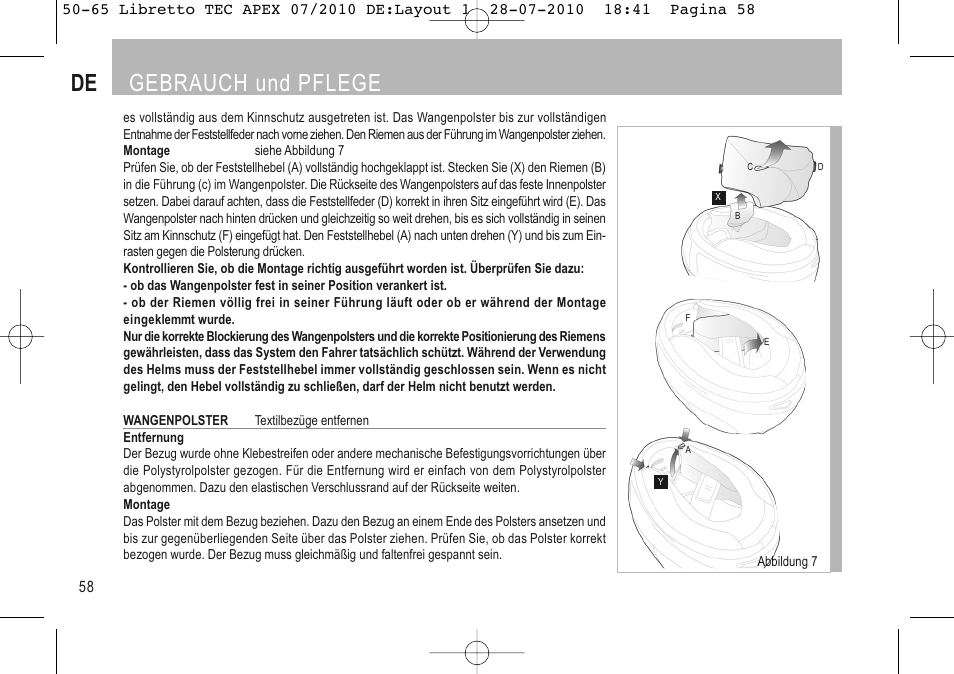De gebrauch und pflege | SUOMY Apex User Manual | Page 60 / 100