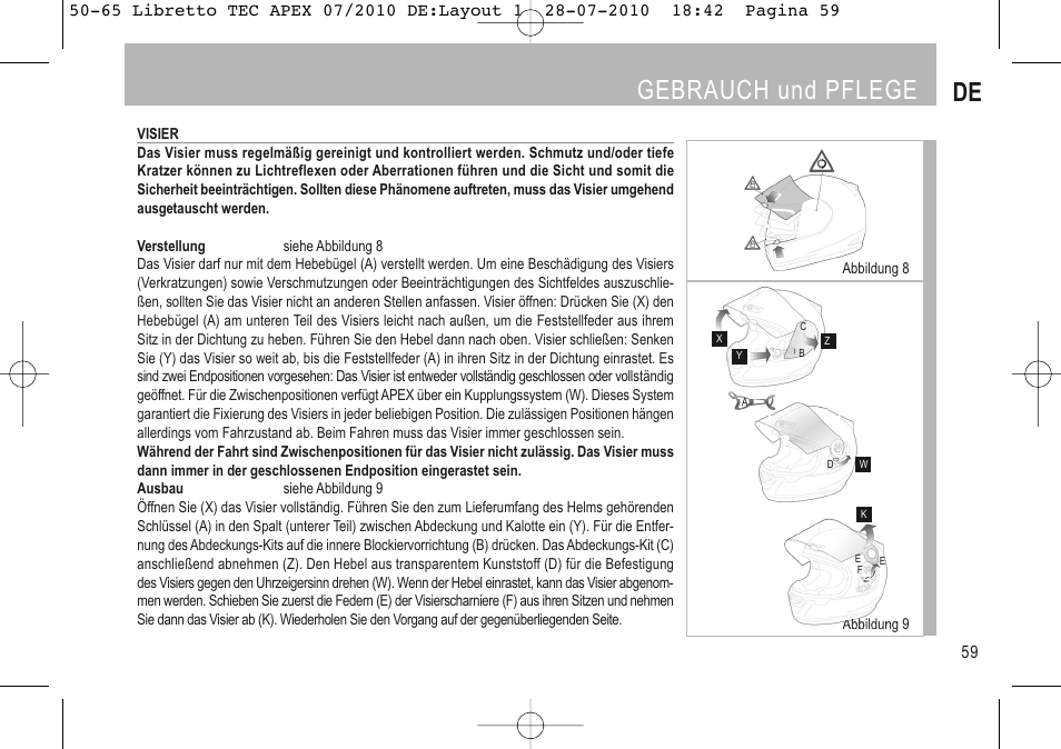 Gebrauch und pflege de | SUOMY Apex User Manual | Page 61 / 100