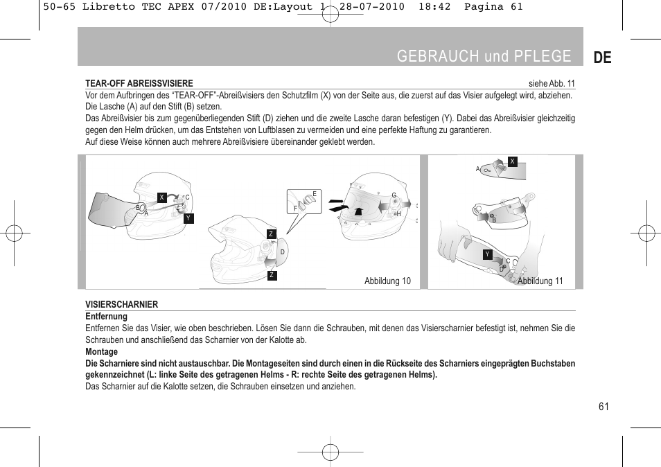 Gebrauch und pflege de | SUOMY Apex User Manual | Page 63 / 100