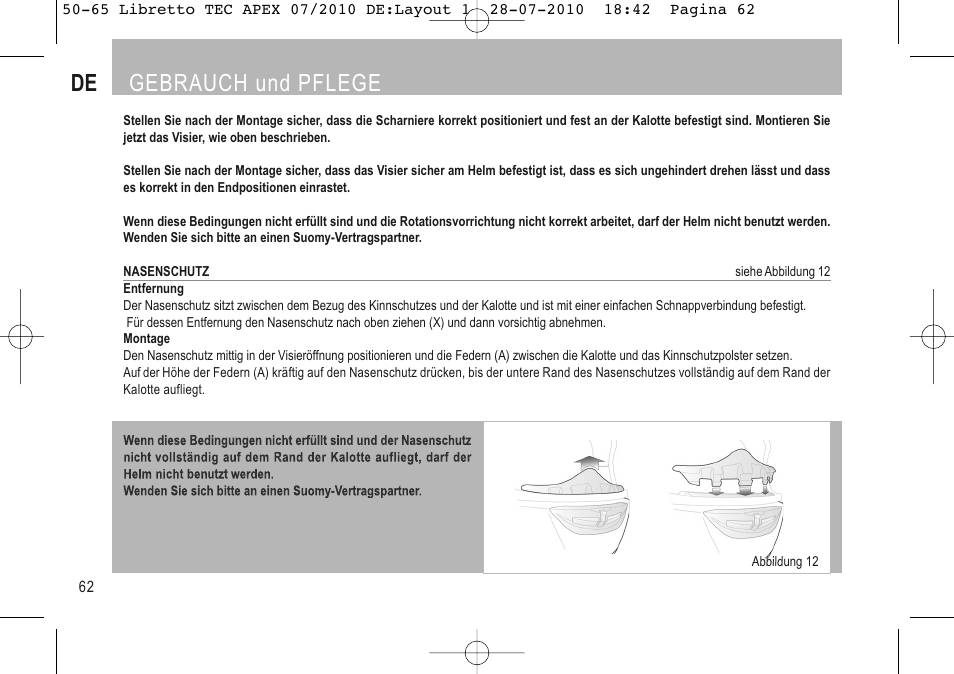 De gebrauch und pflege | SUOMY Apex User Manual | Page 64 / 100