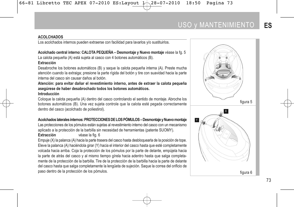 Uso y mantenimiento es | SUOMY Apex User Manual | Page 75 / 100