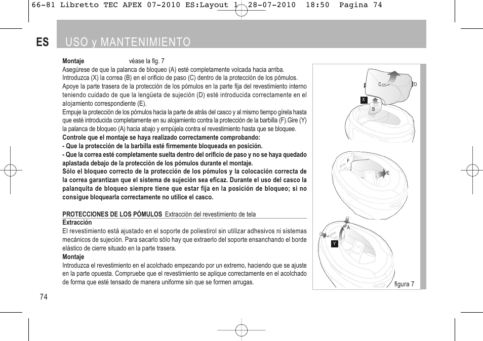 Es uso y mantenimiento | SUOMY Apex User Manual | Page 76 / 100