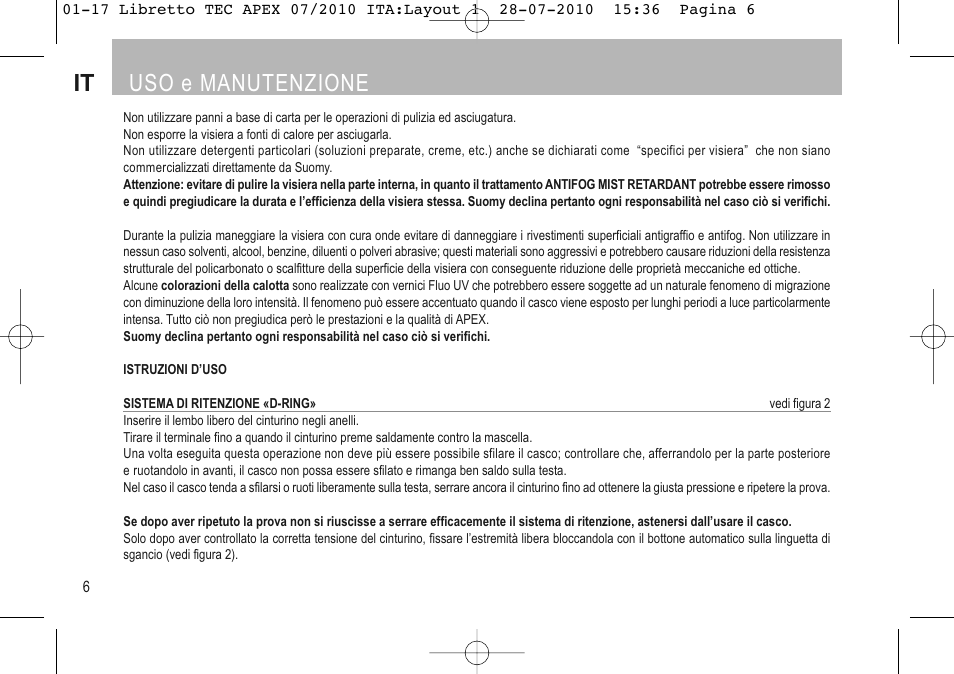 It uso e manutenzione | SUOMY Apex User Manual | Page 8 / 100
