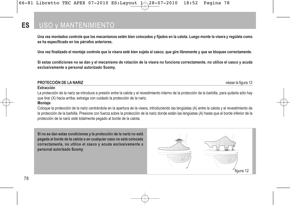 Es uso y mantenimiento | SUOMY Apex User Manual | Page 80 / 100