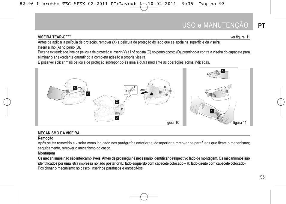 Uso e manutenção pt | SUOMY Apex User Manual | Page 95 / 100