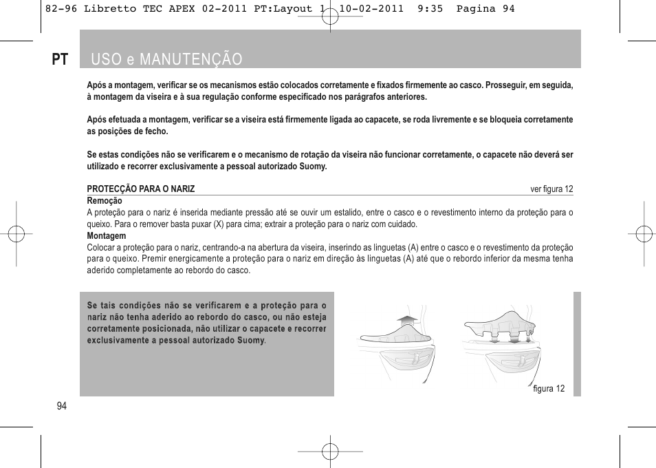 Pt uso e manutenção | SUOMY Apex User Manual | Page 96 / 100
