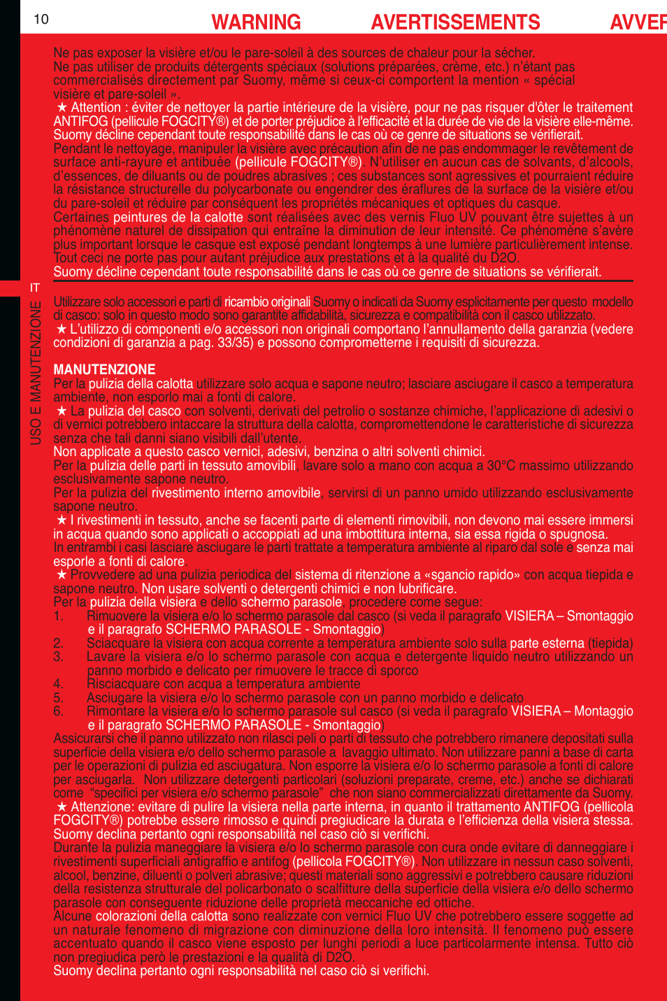 Warning avertissements avver | SUOMY D2O User Manual | Page 10 / 36