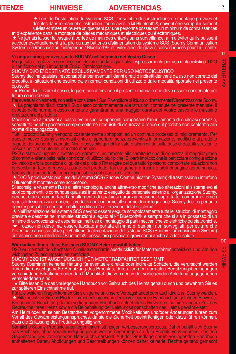 Rtenze hinweise advertencias | SUOMY D2O User Manual | Page 3 / 36