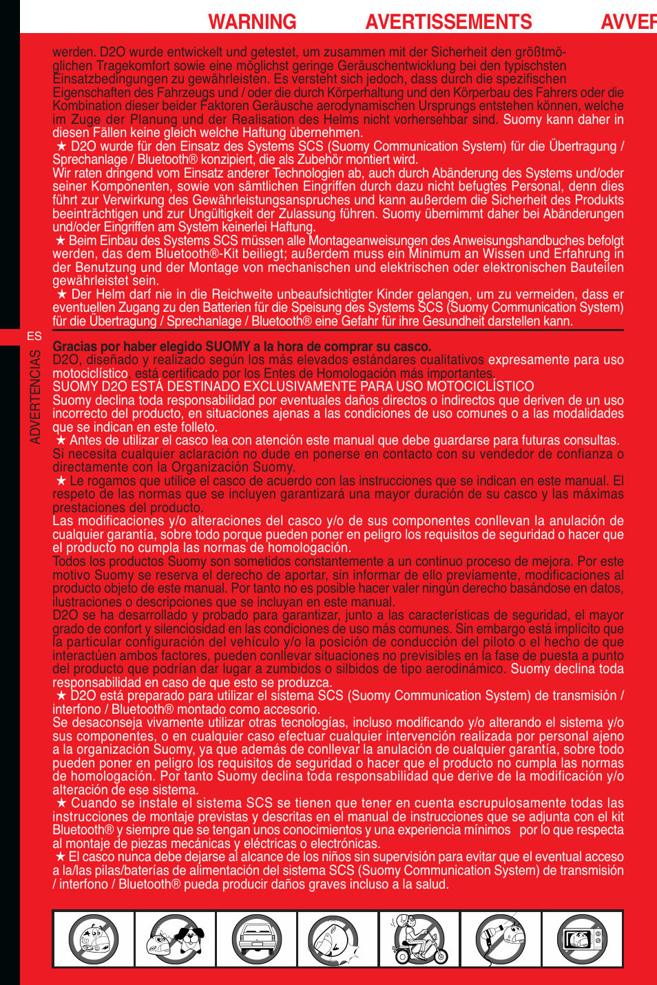 Warning avertissements avver | SUOMY D2O User Manual | Page 4 / 36