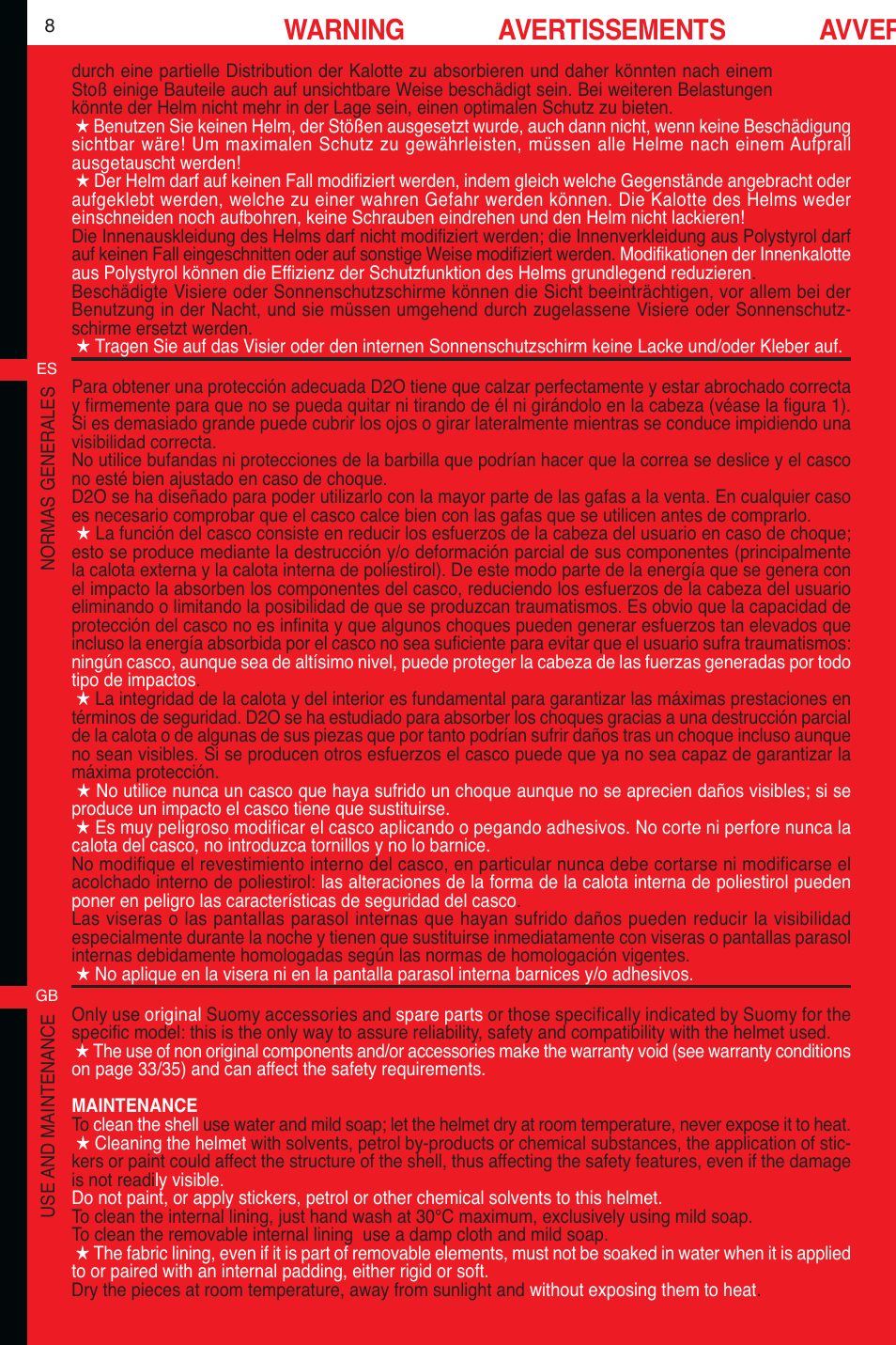 Warning avertissements avver | SUOMY D2O User Manual | Page 8 / 36