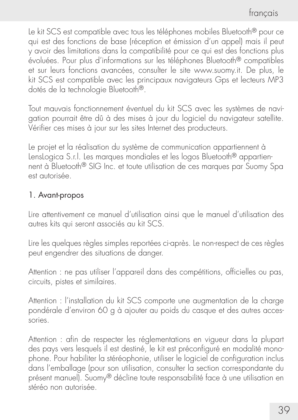 Français | SUOMY Communication System SCS User Manual | Page 41 / 171