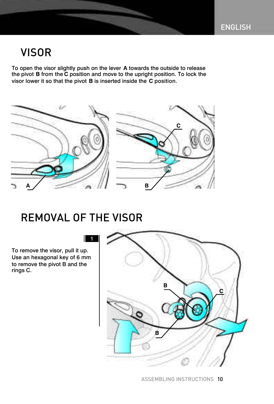 Visor, Removal of the visor | SUOMY F1 User Manual | Page 11 / 15