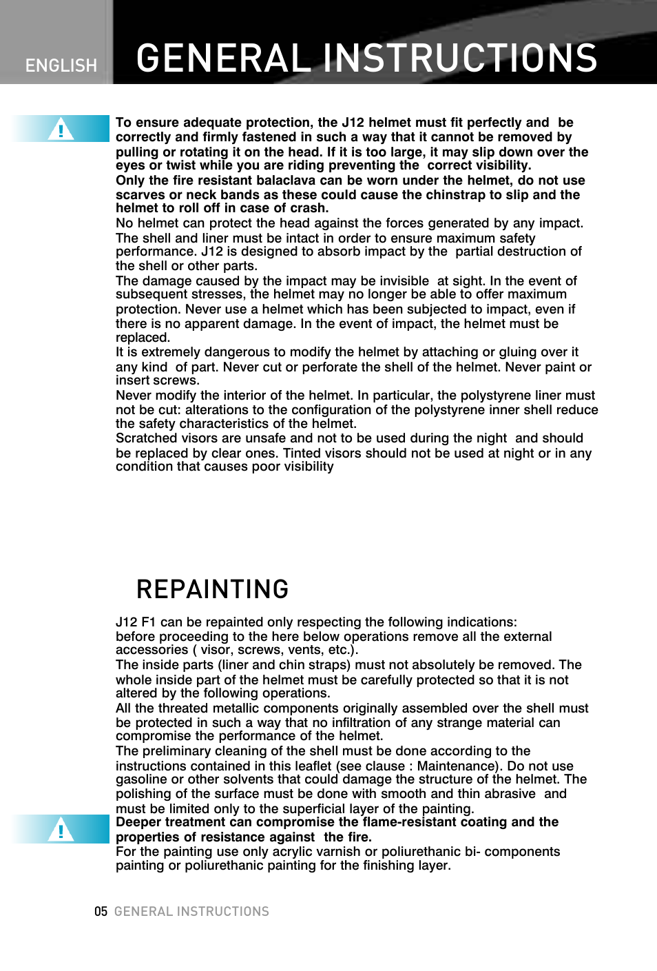 General instructions, Repainting, English | SUOMY F1 User Manual | Page 6 / 15