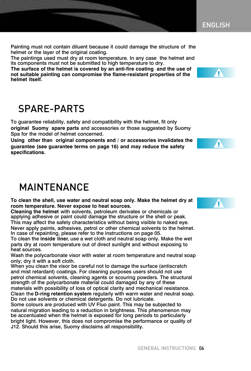 Maintenance, Spare-parts, English | SUOMY F1 User Manual | Page 7 / 15