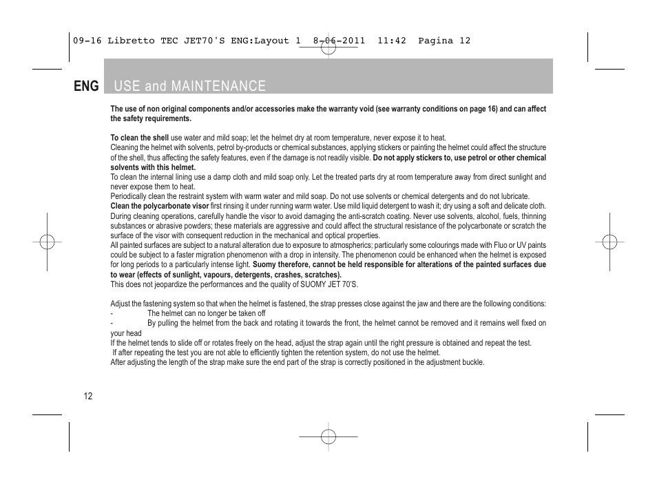 Use and maintenance | SUOMY Jet 70s User Manual | Page 13 / 42