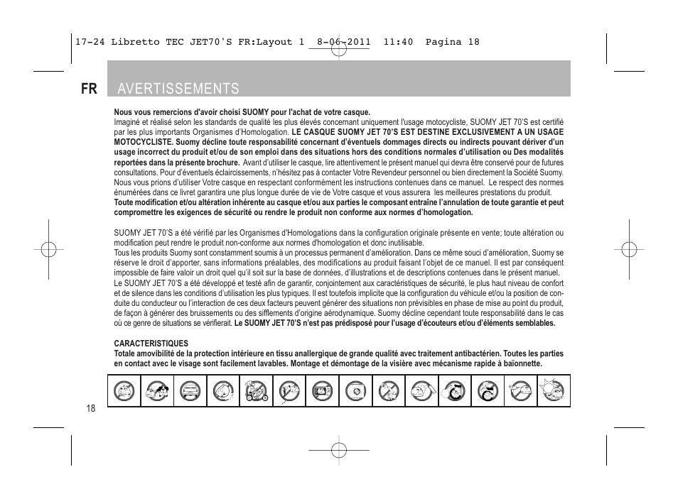 Français, Fr avertissements | SUOMY Jet 70s User Manual | Page 19 / 42