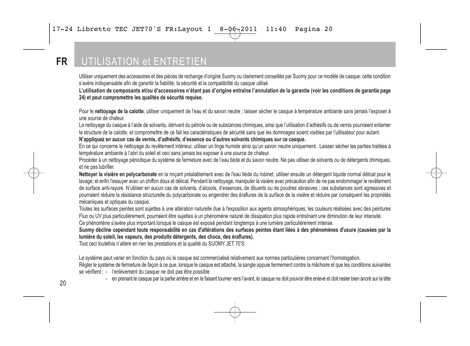 Utilisation et entretien | SUOMY Jet 70s User Manual | Page 21 / 42