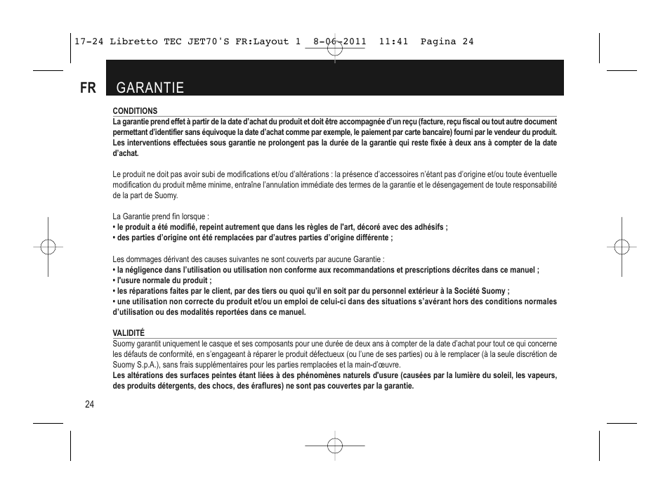 Fr garantie | SUOMY Jet 70s User Manual | Page 25 / 42