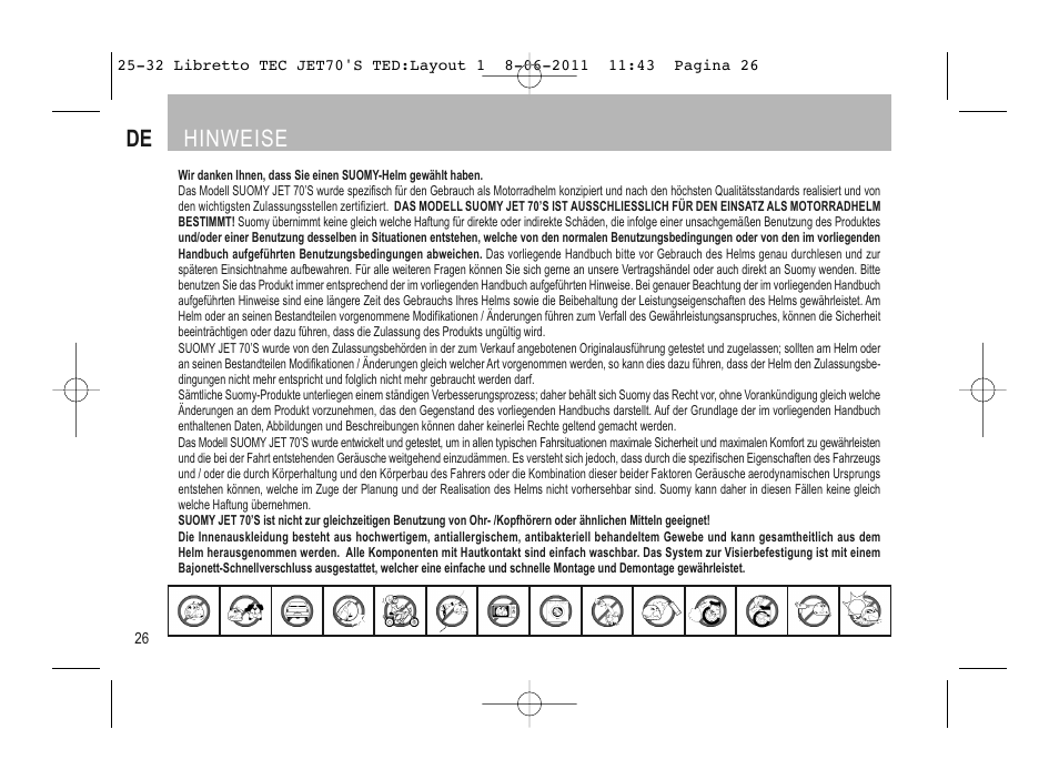 Deutsch, De hinweise | SUOMY Jet 70s User Manual | Page 27 / 42