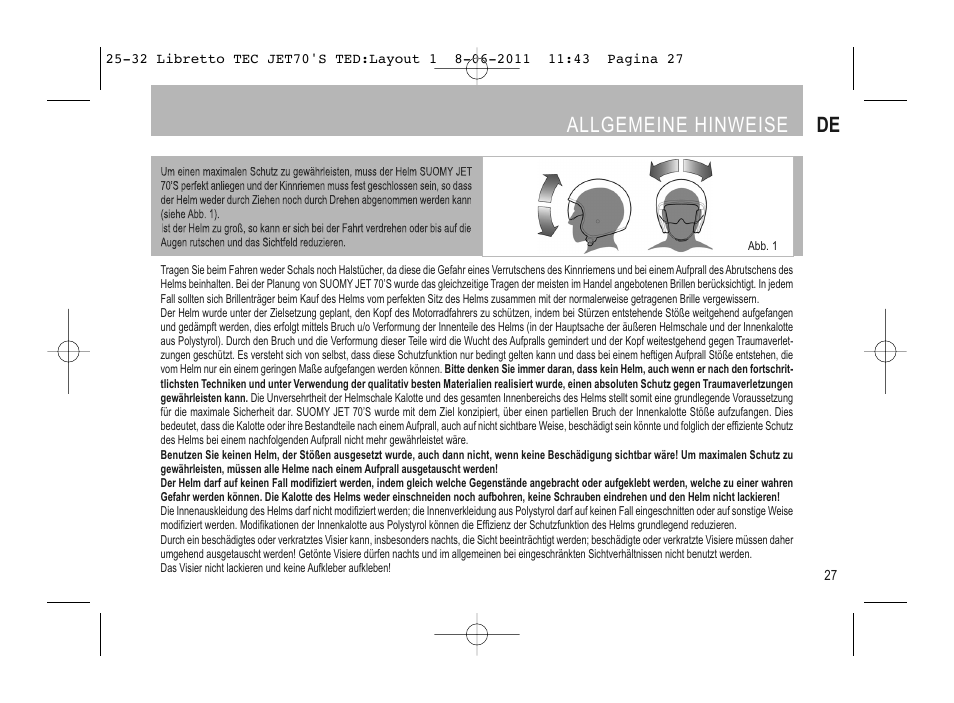 Allgemeine hinweise de | SUOMY Jet 70s User Manual | Page 28 / 42