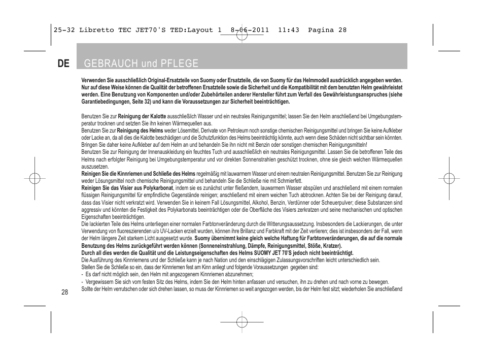 Gebrauch und pflege | SUOMY Jet 70s User Manual | Page 29 / 42