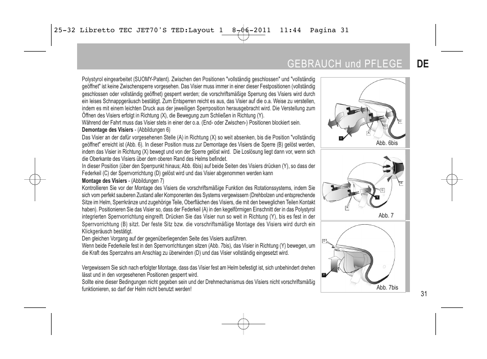 Gebrauch und pflege de | SUOMY Jet 70s User Manual | Page 32 / 42