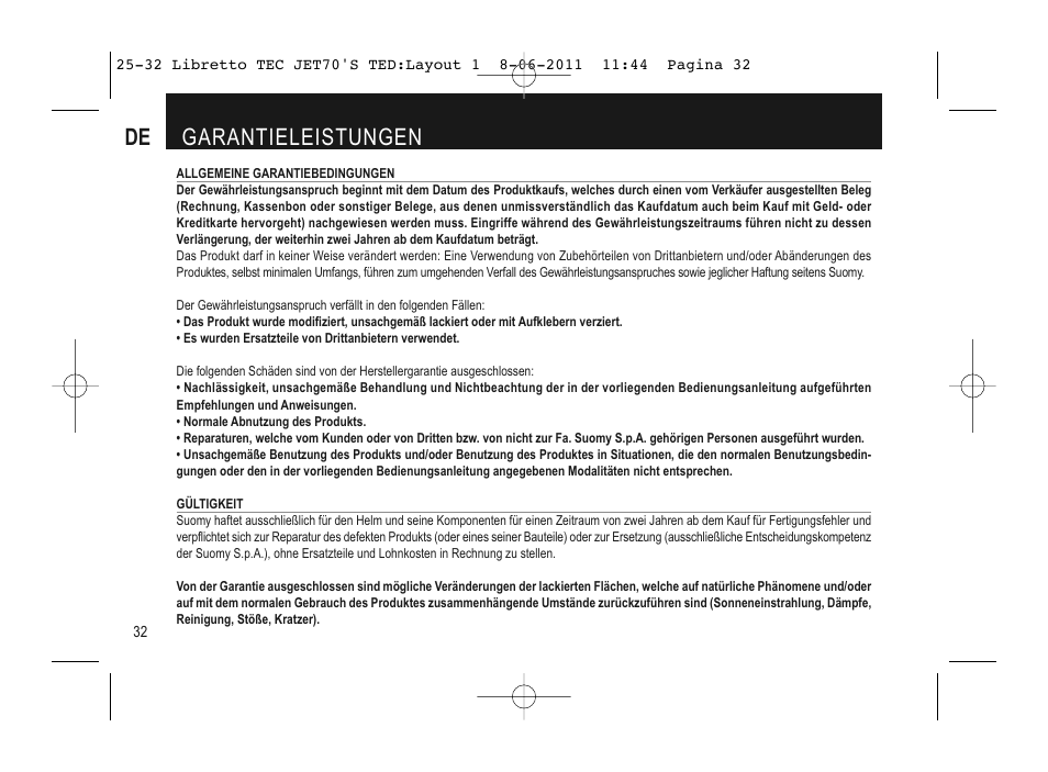 De garantieleistungen | SUOMY Jet 70s User Manual | Page 33 / 42