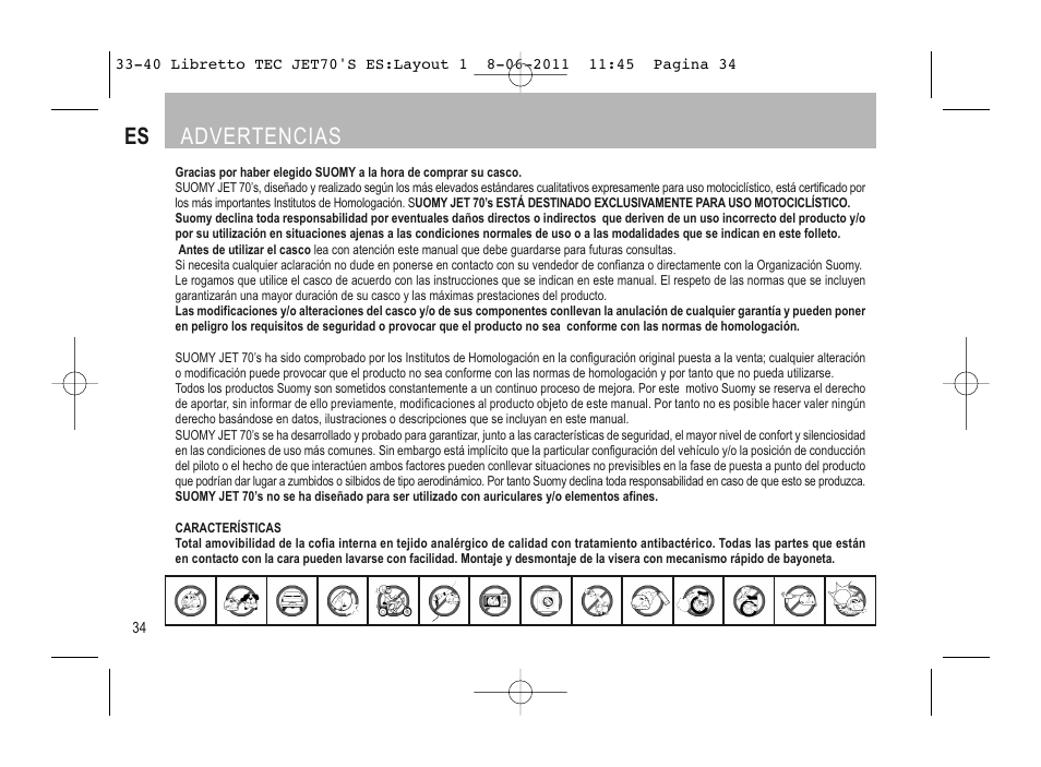 Español, Es advertencias | SUOMY Jet 70s User Manual | Page 35 / 42