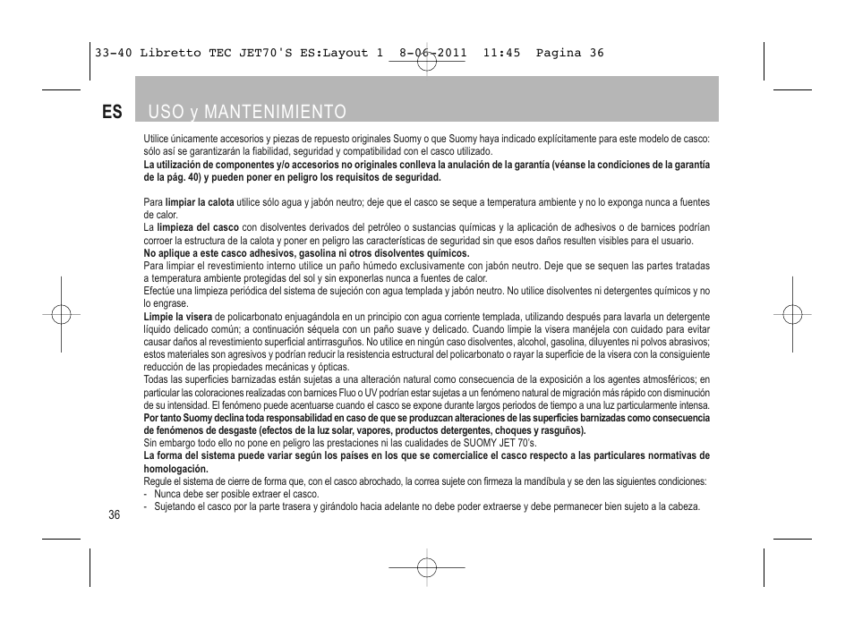 Uso y mantenimiento | SUOMY Jet 70s User Manual | Page 37 / 42