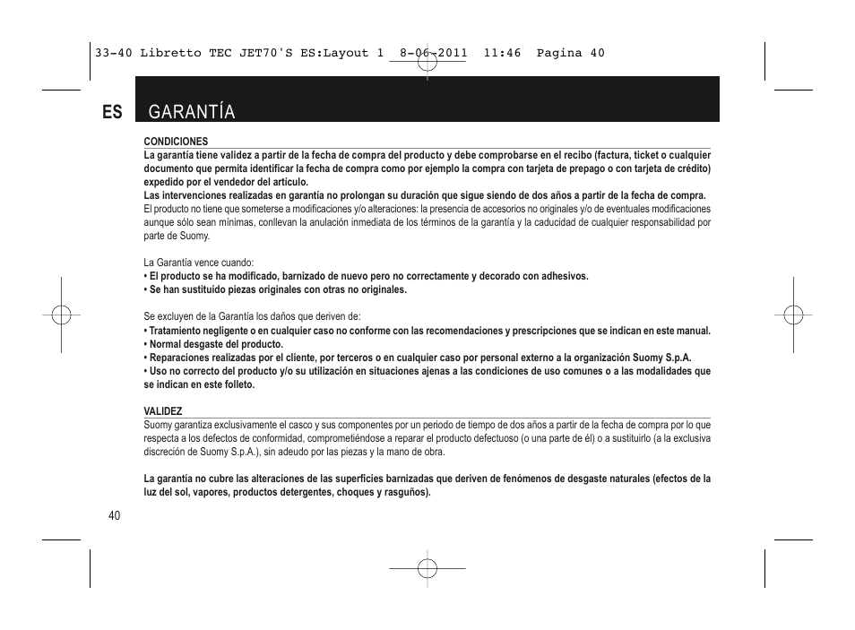 Es garantía | SUOMY Jet 70s User Manual | Page 41 / 42