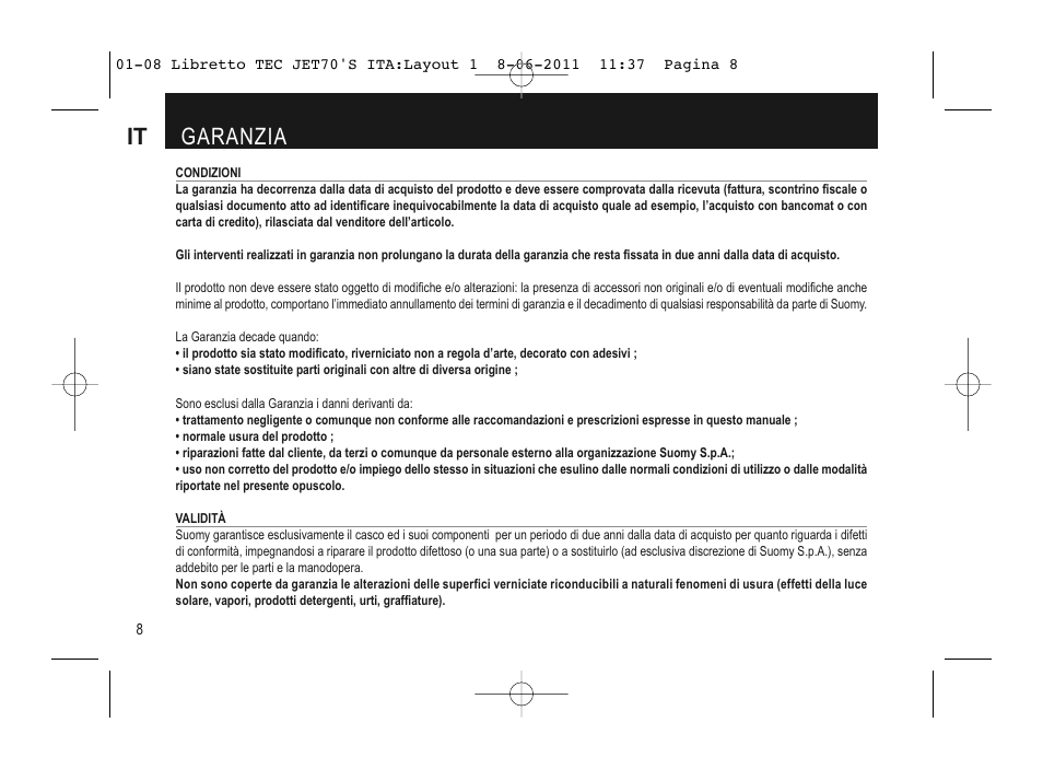 It garanzia | SUOMY Jet 70s User Manual | Page 9 / 42