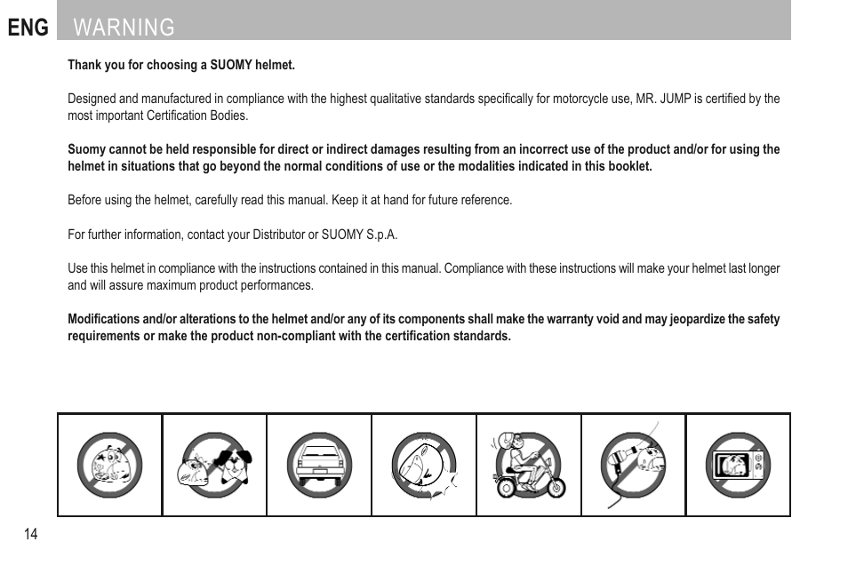 English, Eng warning | SUOMY Mr Jump User Manual | Page 16 / 76